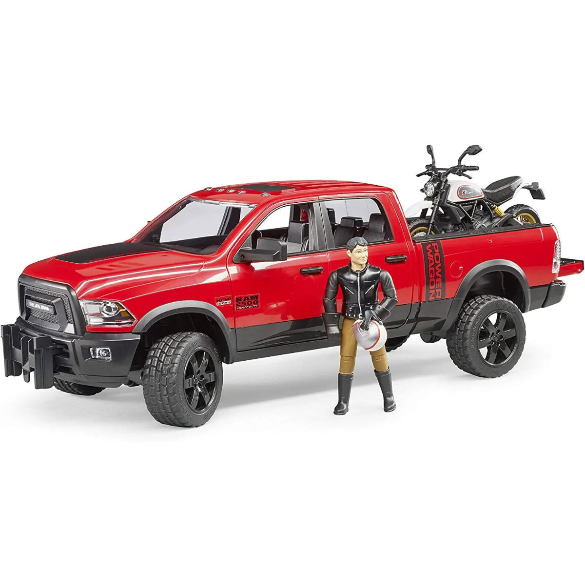 BRUDER 02502 RAM 2500 Power Wagon con Ducati Scrambler Desert Sled