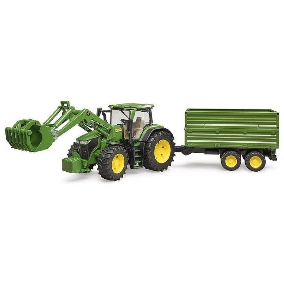 BRUDER 03155 Trattore John Deere 7R 350 con benna e rimorchio