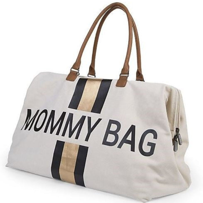 MOMMY BAG TELA BIANCA BANDA NERA / ORO