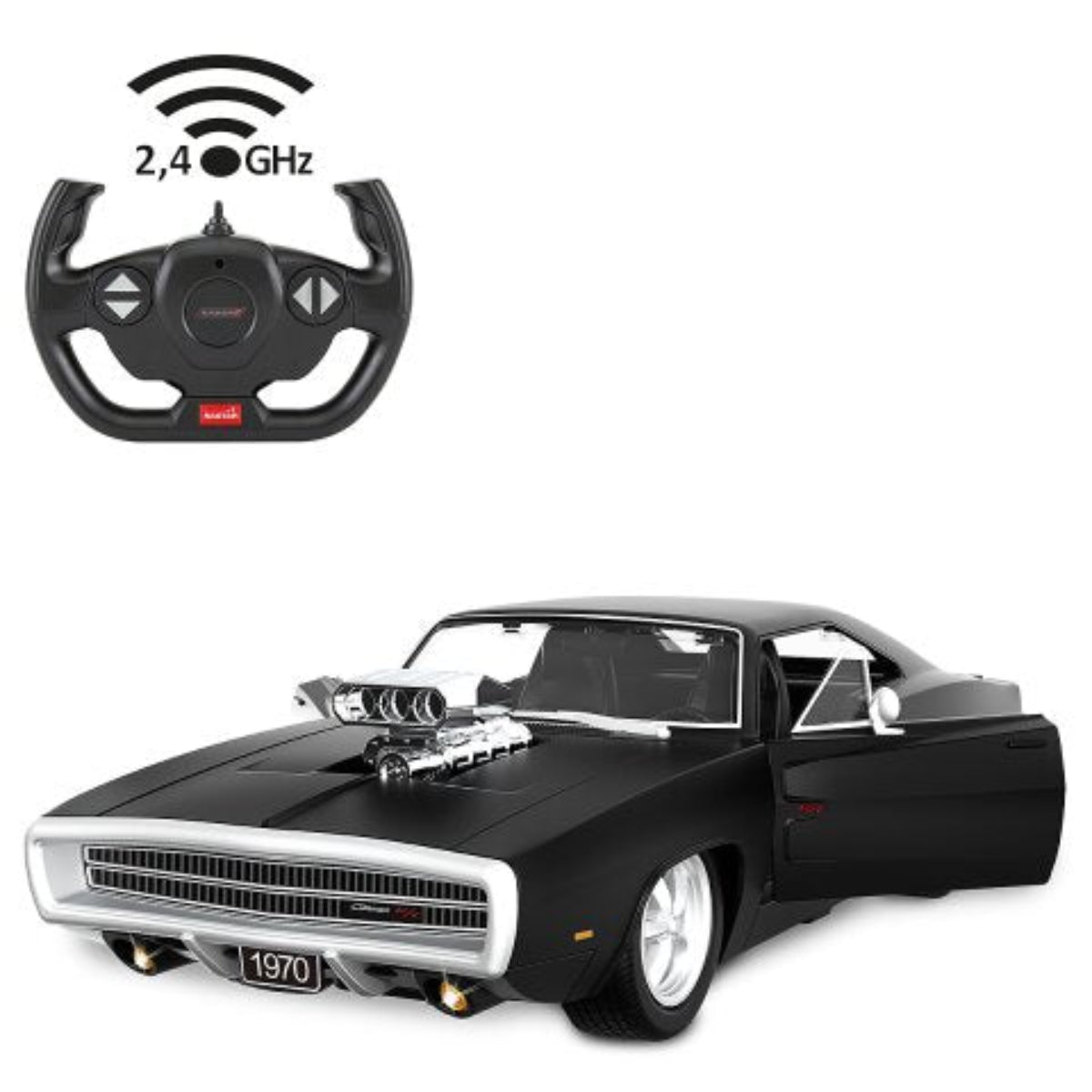 Dodge Charger RDC R/T 1970 1:16 nero 2,4GHz porta man 402117