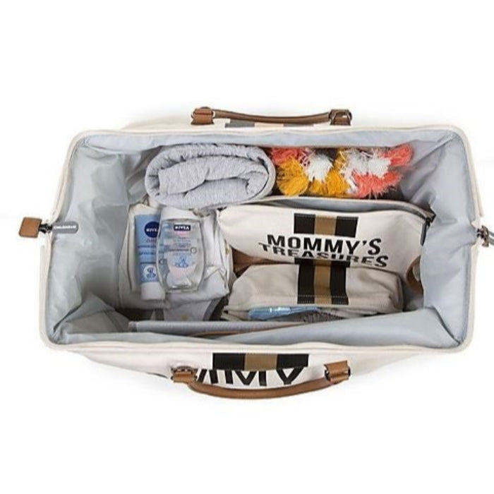 MOMMY BAG TELA BIANCA BANDA NERA / ORO