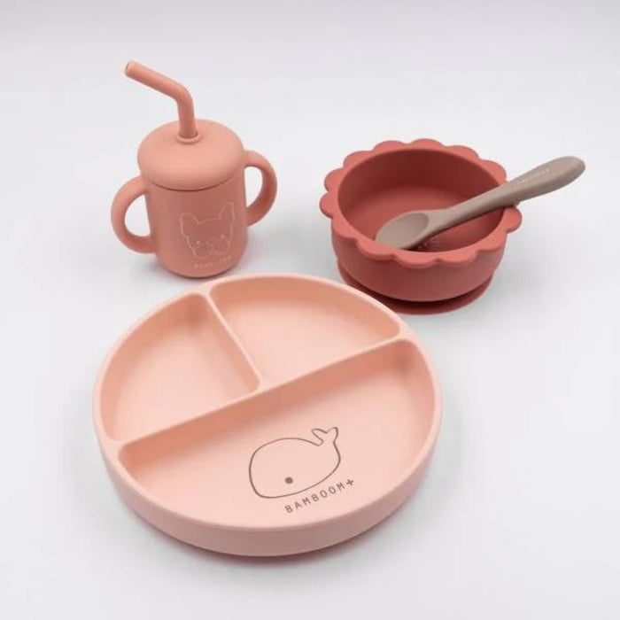 Set Bimbo in Silicone ( piatto, scodella, cucchiaio, bicchiere)Rosa