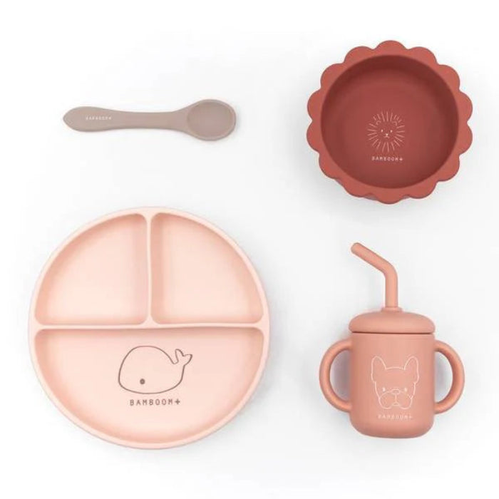 Set Bimbo in Silicone ( piatto, scodella, cucchiaio, bicchiere)Rosa