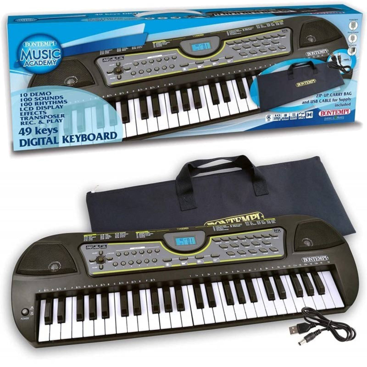 bontempi digitale 49 tasti passo medio, borsa, presa USB, adattatore