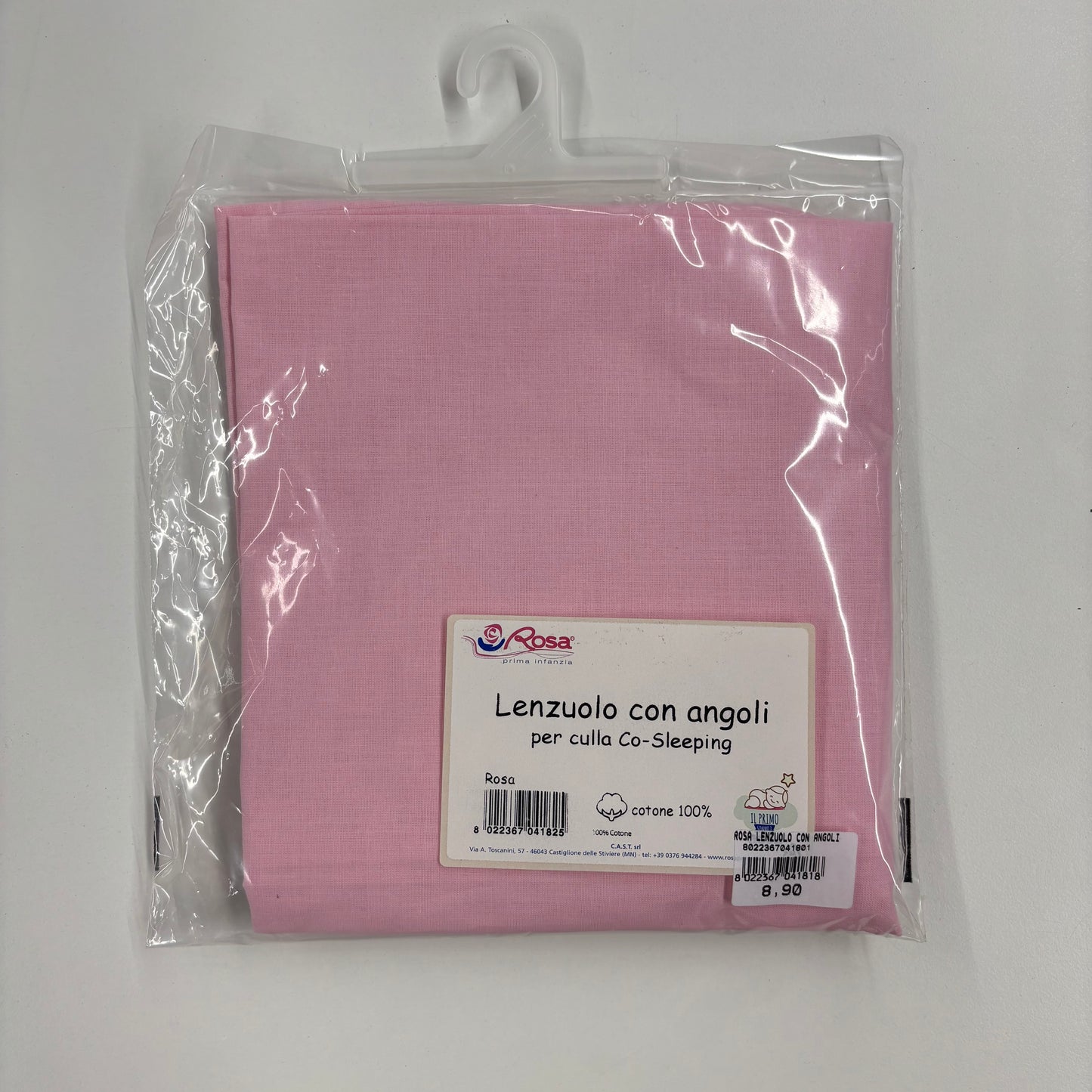 Rosa lenzuolo con angoli per co sleeping (Lista n Celeste)