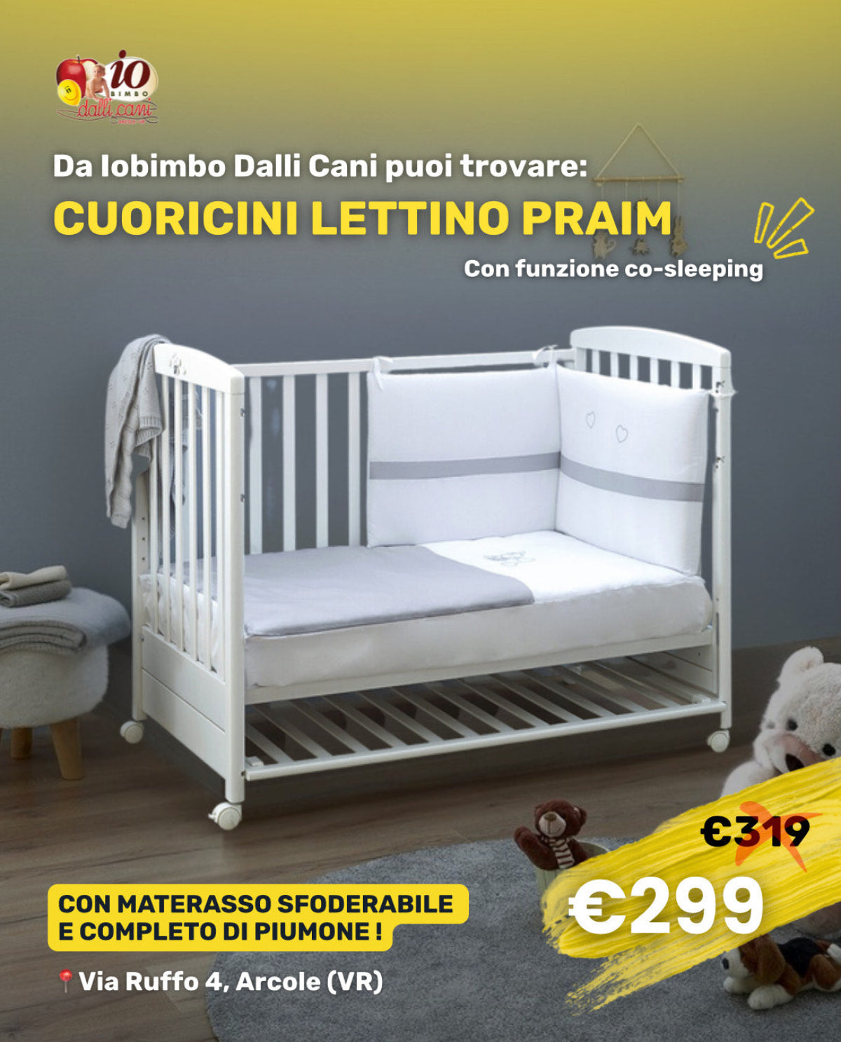CUORICINI LETTO PRAIM CON MATERASSO SFOD. E COMPL.PIUMONE