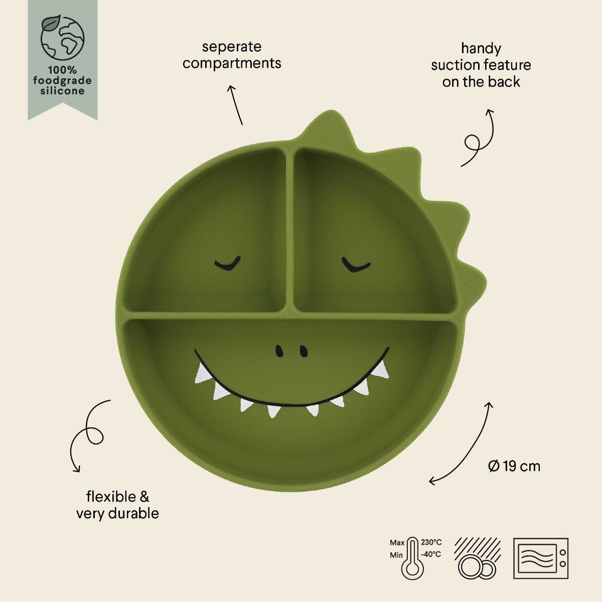 TRIXIESilicone divided suction plate - Mr. Dino
