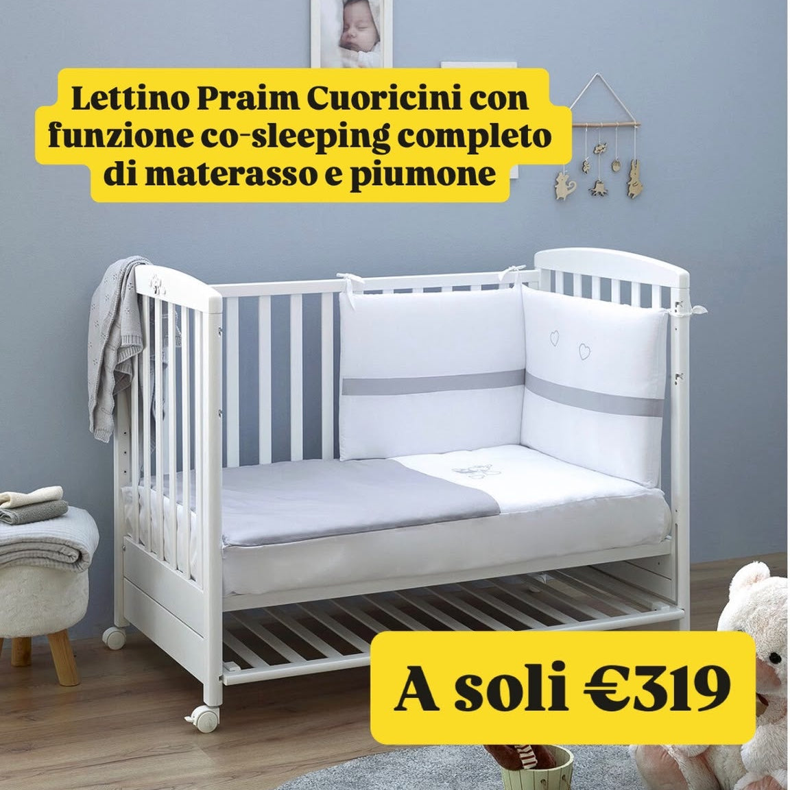OFFERTA LETTINO PRAIM CUORICINI con MATERASSO e PIUMONE