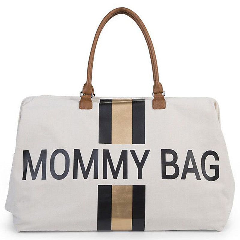 MOMMY BAG TELA BIANCA BANDA NERA / ORO