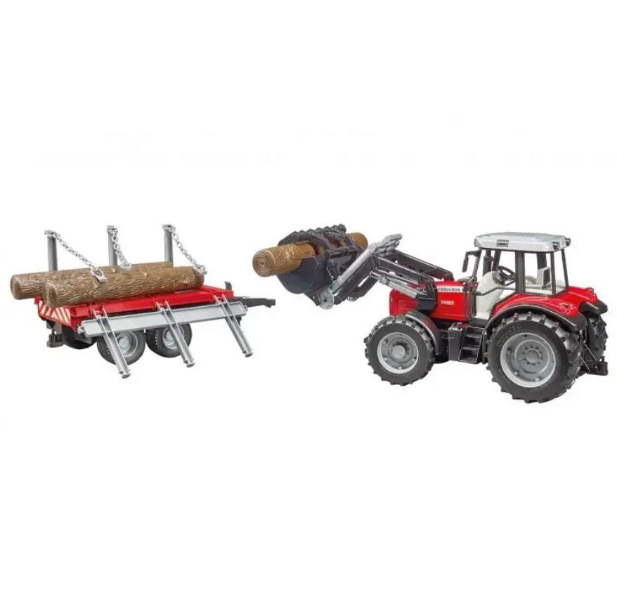 BRUDER 02046 Massey Ferguson 7480 con rimorchio trasporto tronchi