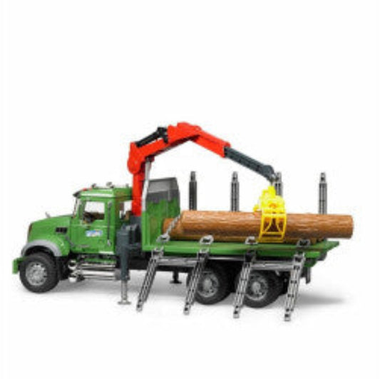 BRUDER 02824 MACK Granite trasporto 3 tronchi con gru