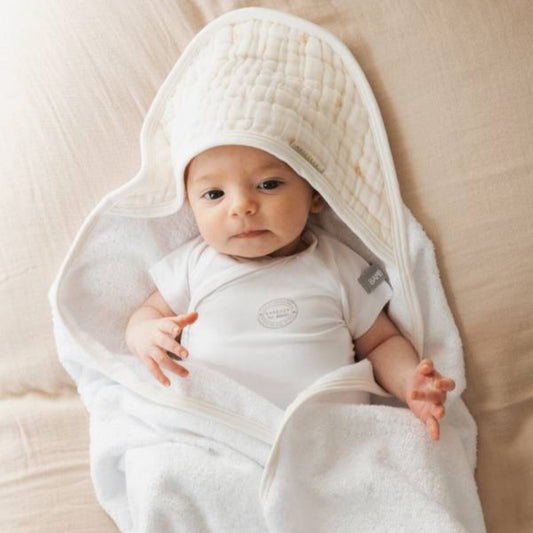 Asciugamano con cappuccio + guanto - towel - Olives Neutral Bamboom (lista n S & W)