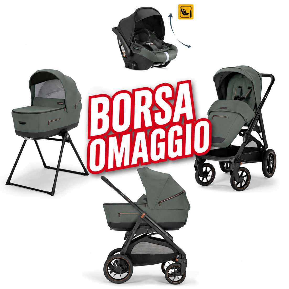 INGLESINA APTICA XT 2025 CON DARWIN RECLINE E BORSA OMAGGIO TAIGA GREEN
