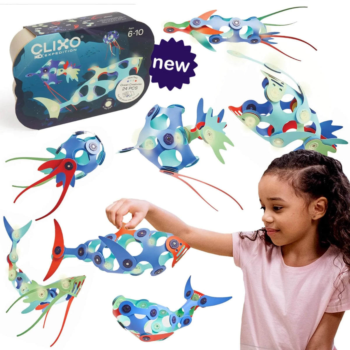Ocean Creatures - 24 pezzi - Glow in The Dark - Gioco Magnetico STEA