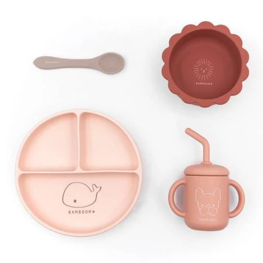 Set Bimbo in Silicone ( piatto, scodella, cucchiaio, bicchiere)Rosa