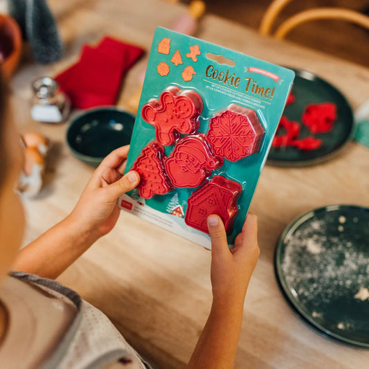 5 COOKIE CUTTERS WITH STAMPS - COOKIE TIME! - CHRISTMAS