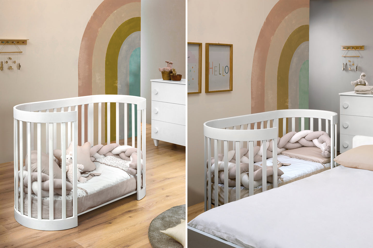 Culla Evolutiva Leonardo Cuoricini 6 in 1 - Completa di materassi e tessile - Bianco