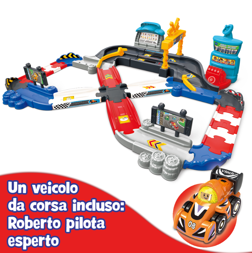 Pista VTech Vroom Vroom Go Sfide su pista con auto
