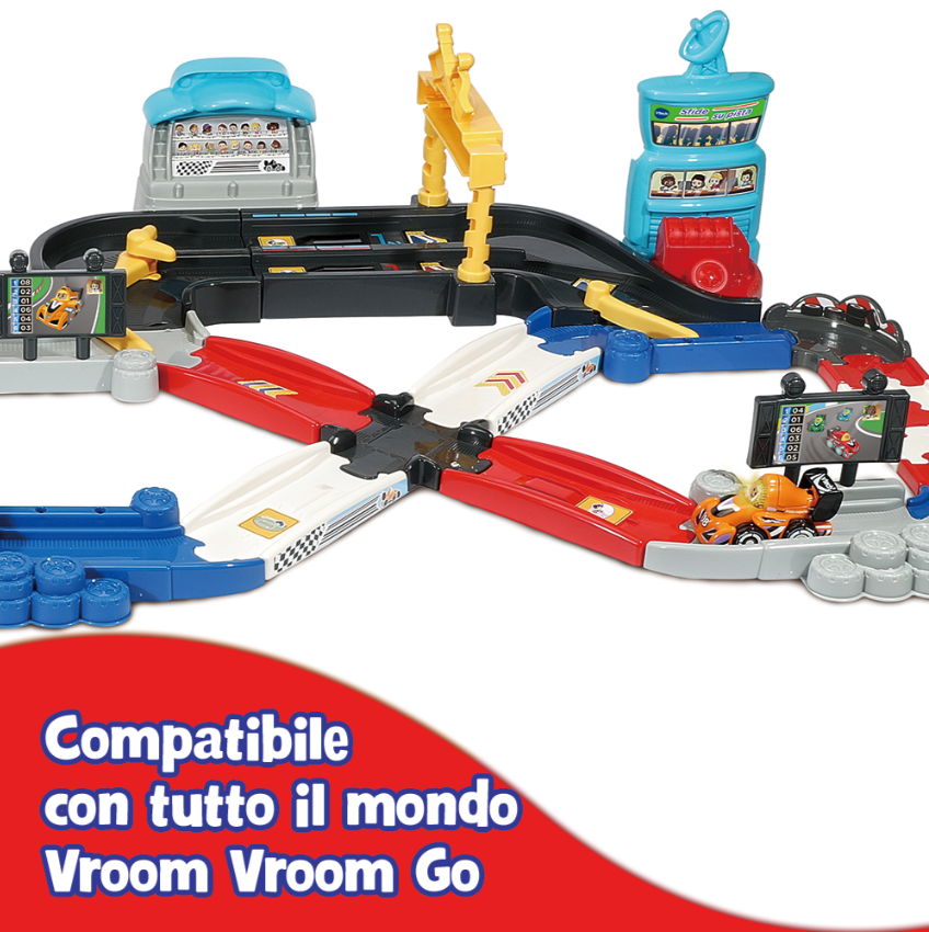 Pista VTech Vroom Vroom Go Sfide su pista con auto