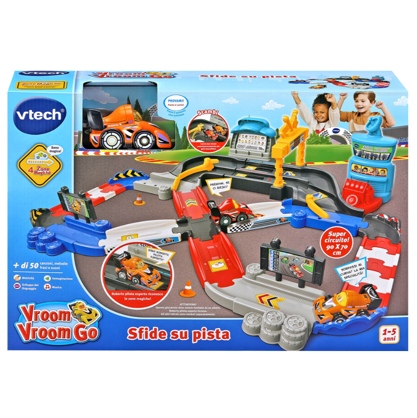 Pista VTech Vroom Vroom Go Sfide su pista con auto