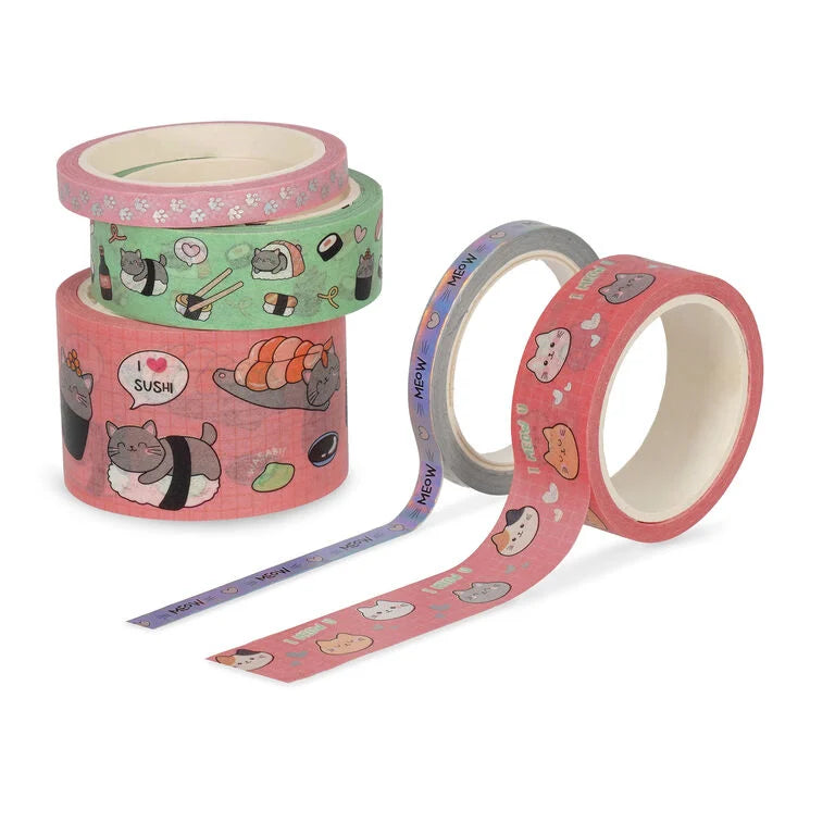 SET OF 5 PAPER STICKY TAPES - TAPE BY TAPE - KITTY