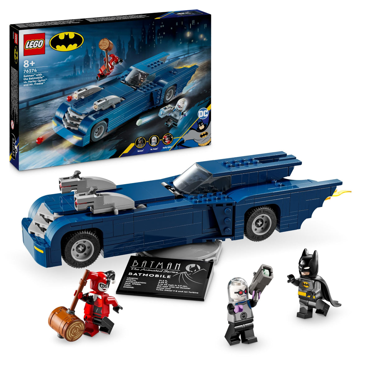 Super Heroes DCBatman con Batmobile vs. Harley Quinn e Mr. Freeze