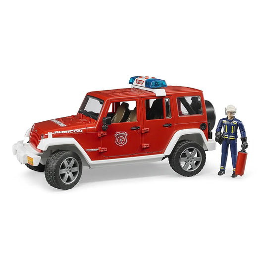 BRUDER 02528 JEEP WRANGLER Rubicon Pompieri, luci e suono e pompiere