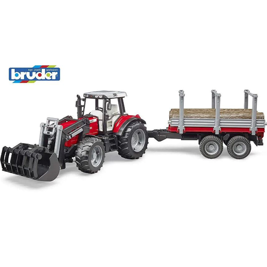 BRUDER 02046 Massey Ferguson 7480 con rimorchio trasporto tronchi