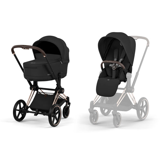 Cybex Trio Priam Comfort Sepia Black con telaio Rosegold e Cloud T Plus