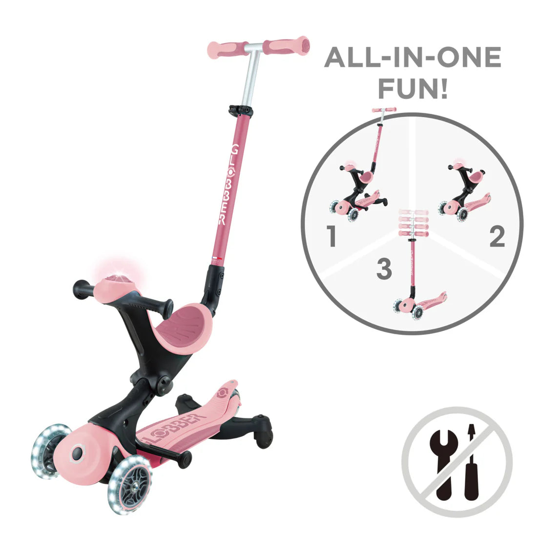 Globber - GoUp Active Lights 360_ - Deep Pastel Pink